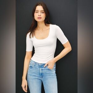 402B-WHITE. Soft Double Layered Short Sleeve Top